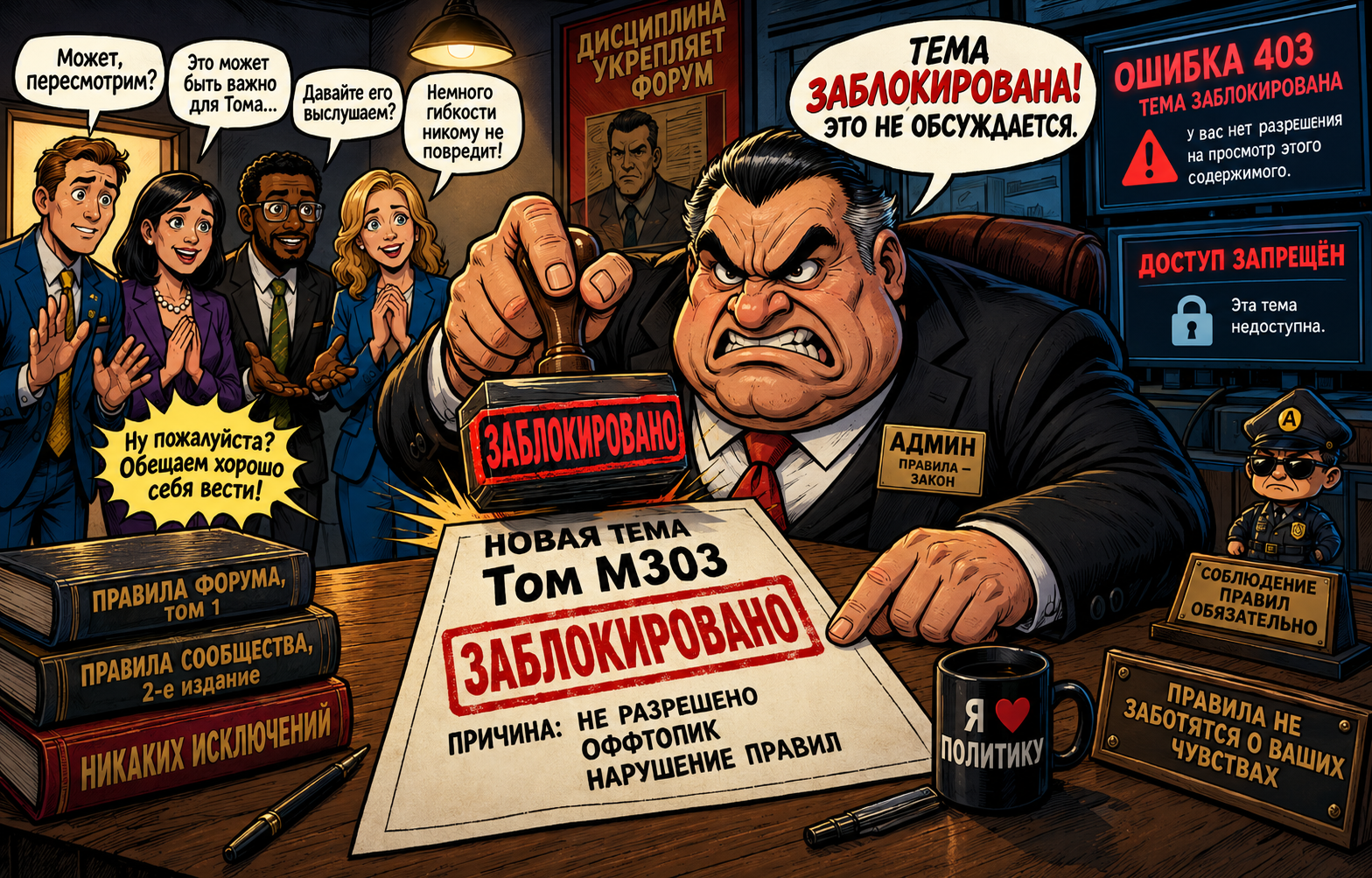 Админ блокирует новую тему